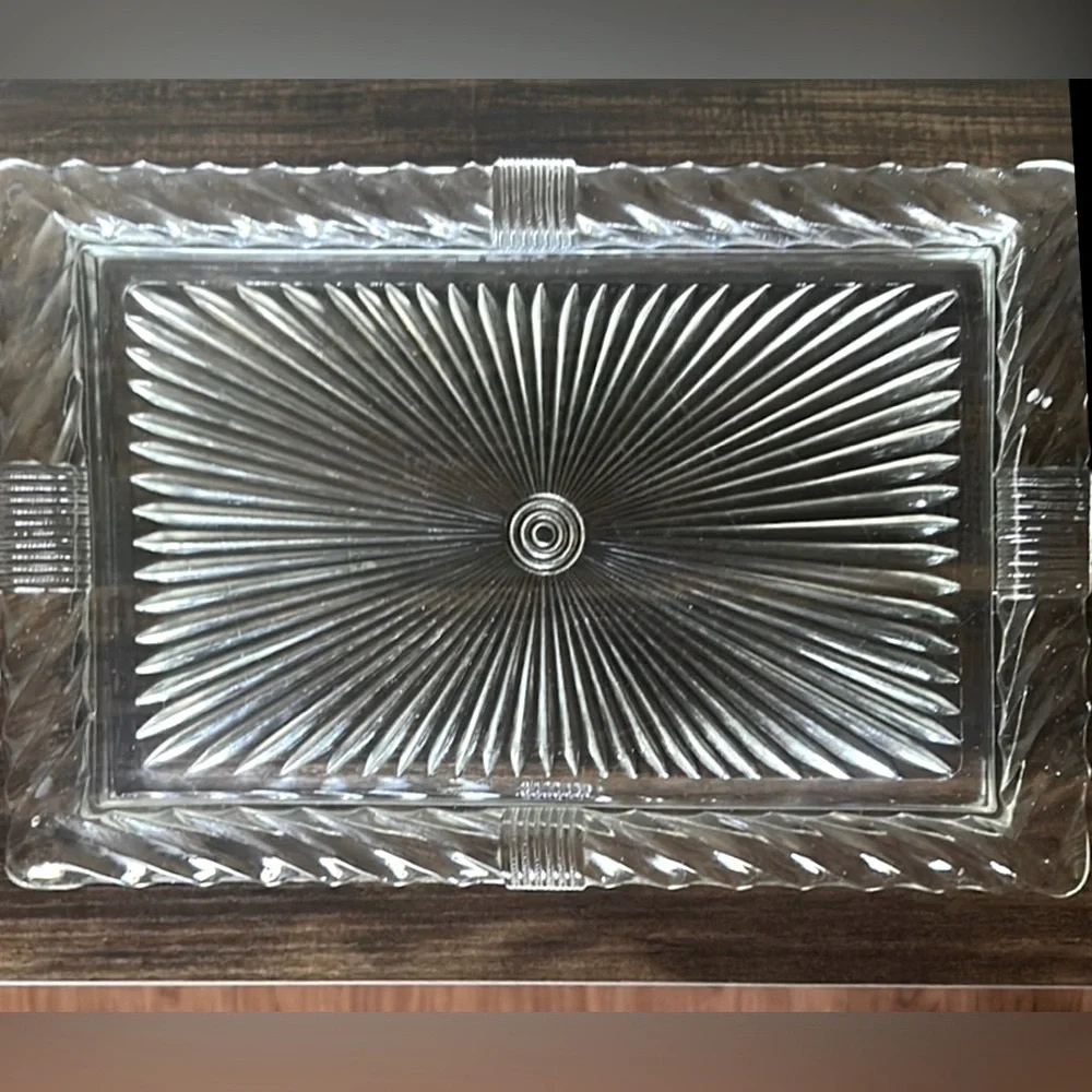 Vintage 1950s Heavy Thick Pressed Glass Vanity Tray